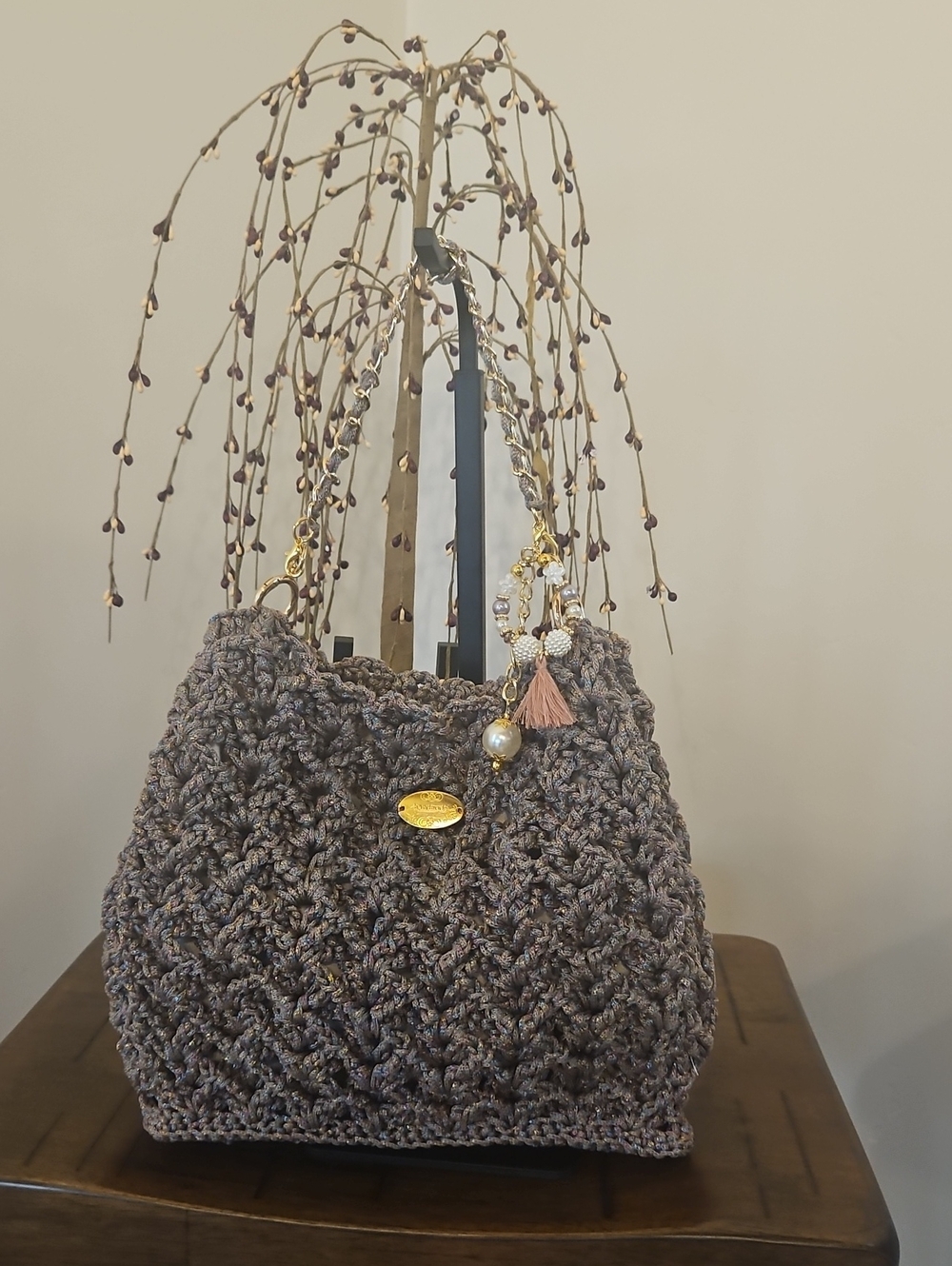 Hand Crocheted Evening Bag with Gold Chain.  Hand Crocheted By Me!